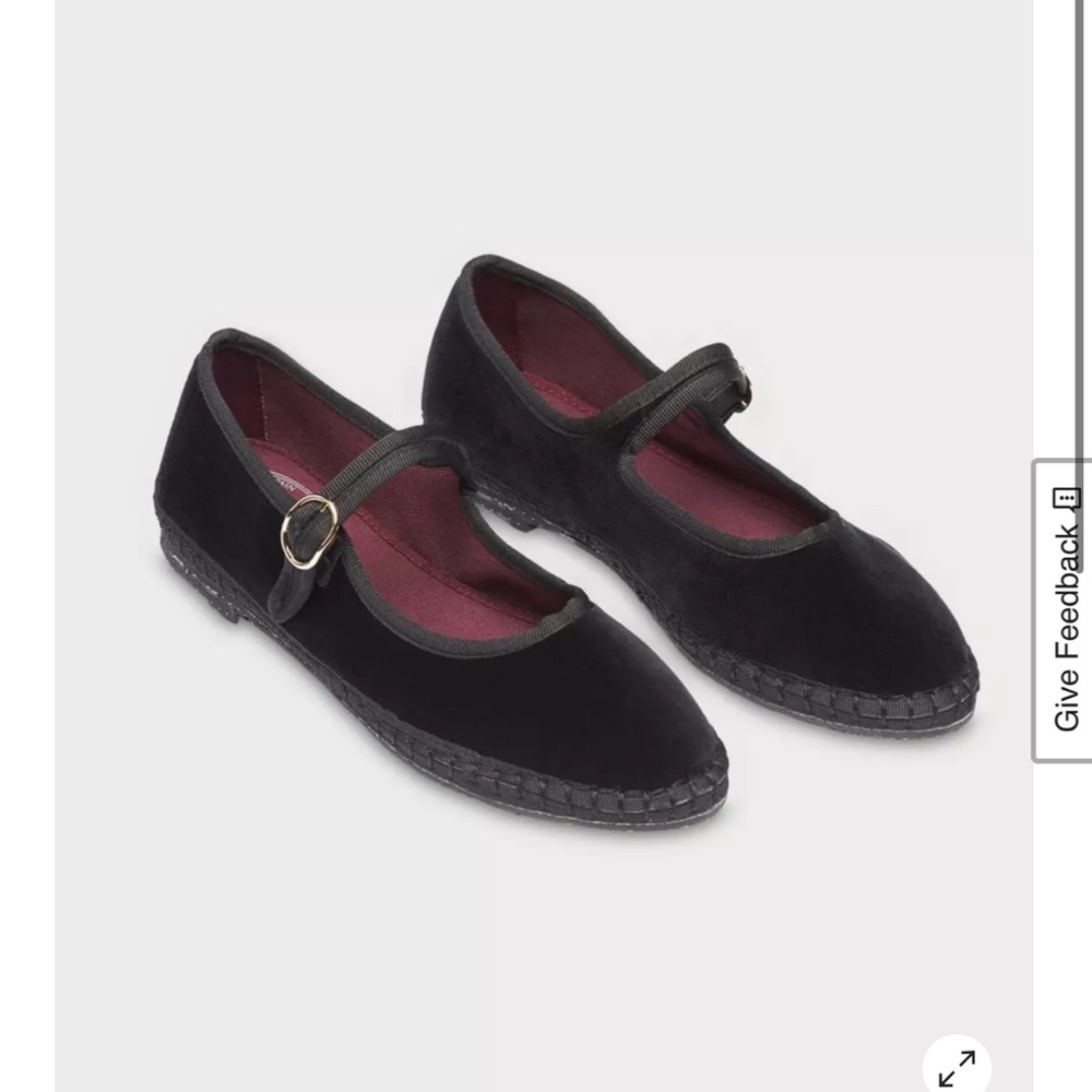 Black Velvet Flabelus Antonia Mary Jane Flats with Buckle Strap Size 41 (10)